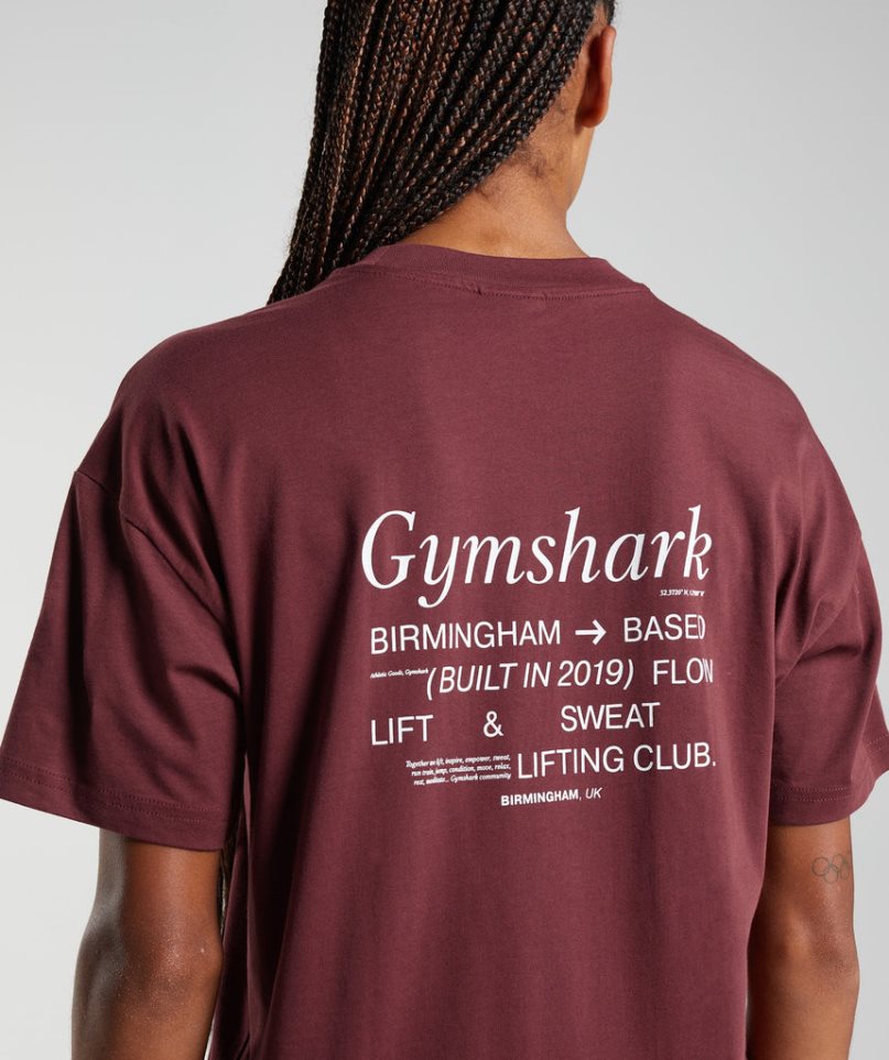 Women's Gymshark Social Club Oversized T-Shirts Burgundy | NZ 1ROHWY